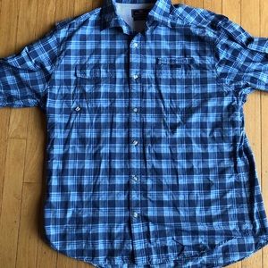 Blue plaid performance harbor shirt